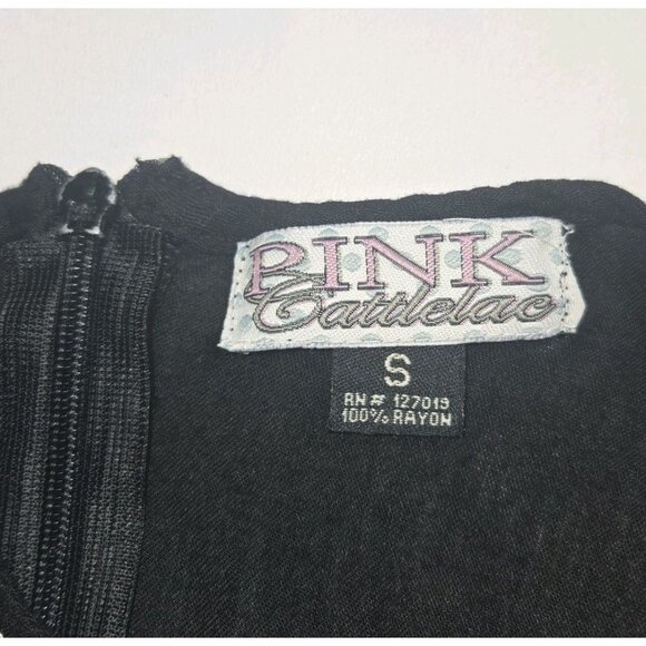 Pink Cattlelac Womens Black White Floral Embroidered 3/4 Sleeve Tunic Rayon We S - Picture 7 of 9